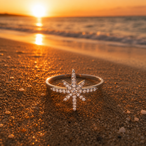 Bague Étoile Polaire Éclat Tendance, bague fine argentée à étoile pavée de cristaux, acier inoxydable ajustable