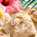 Bague Trilogie dorée — bague sertie de trois cristaux scintillants, acier inoxydable