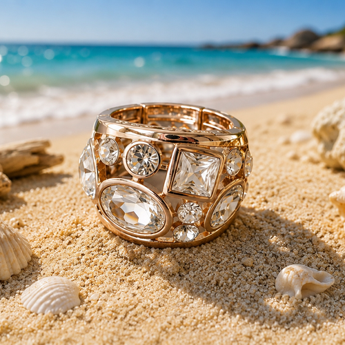 Bague Constellation coloris Cristal doré — cristaux transparents sur métal doré, bijou Éclat Tendance au bord de la mer