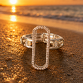 Bague Maillon Éclat Tendance, bague argentée à maillon pavé de cristaux, acier inoxydable ajustable