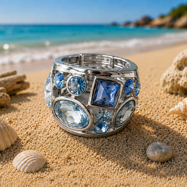 Bague Constellation coloris Bleu argenté — pierres bleu azur sur métal argenté, bijou Éclat Tendance sur le sable